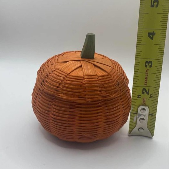 Vintage Halloween Pumpkin Wicker Basket Trinket Dish Jewelry Box - Picture 5 of 5